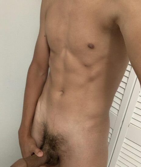 Nude twink with a hairy penis