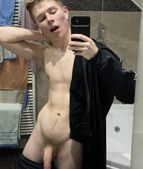 Selfie boy with hairy cock